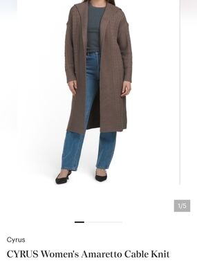 CYRUS NYC, Amaretto Cable Knit Long Duster/Cardigan - Amaretto Brown